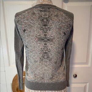AllSaints Ditsy Light weight Cardigan Sweater with sheer digital print on back 6